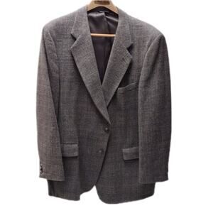 48 Kuppenheimer Wool Blazer Grey Prince of Wales Plaid Tweed Sport Coat Vintage